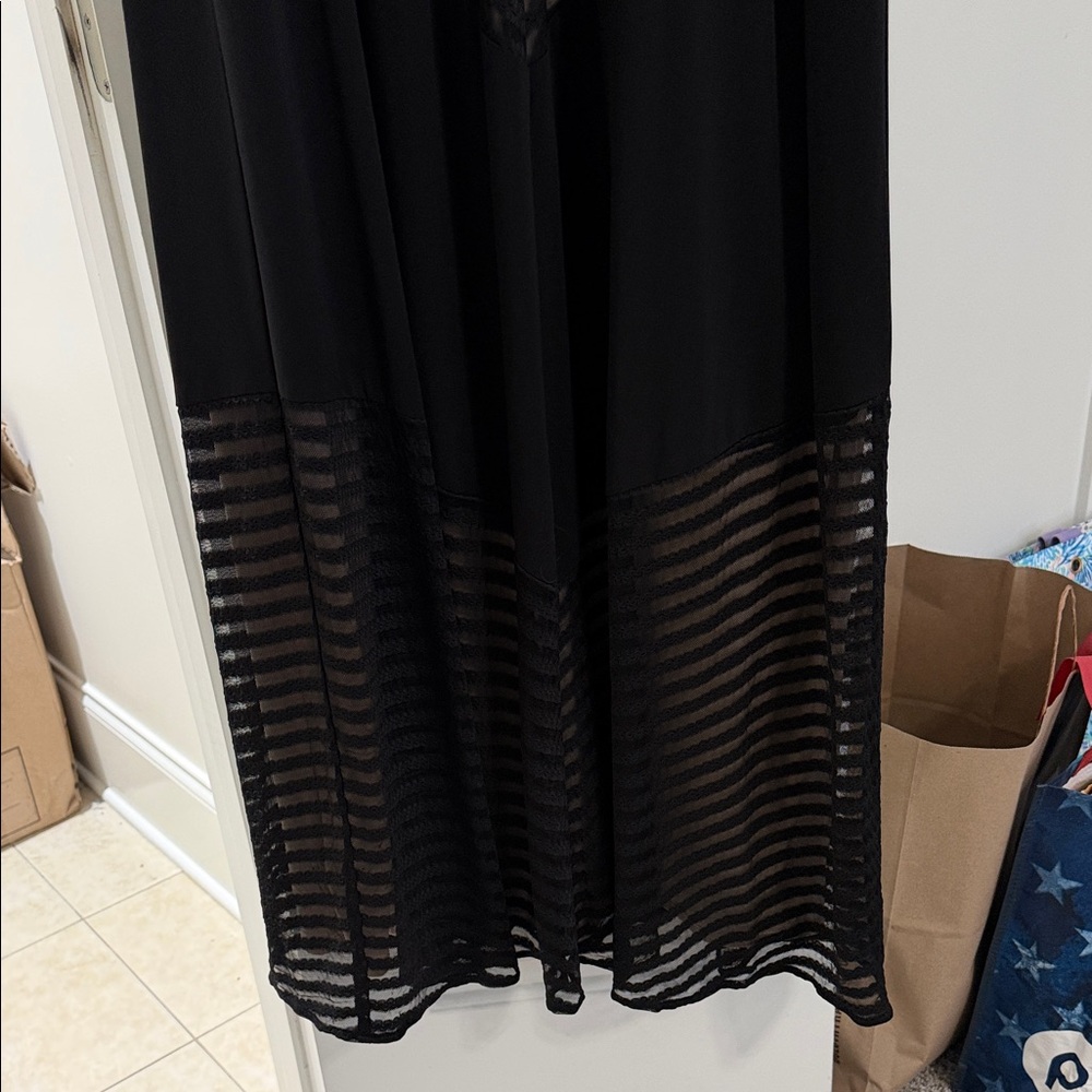 London Times Black Chevron Maxi Dress with tan liner - Picture 2 of 5